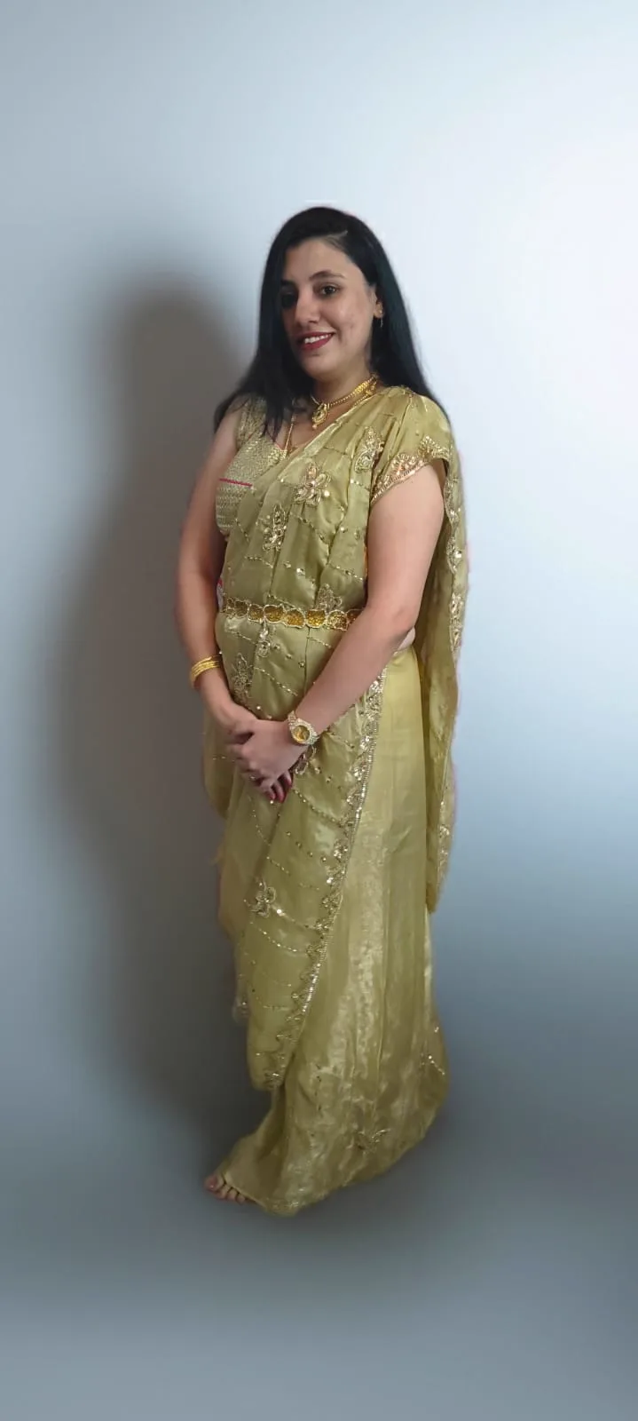Butter Silk Gold Tissue Saree with Cut Work Maggam Butterflies, photograph 2
