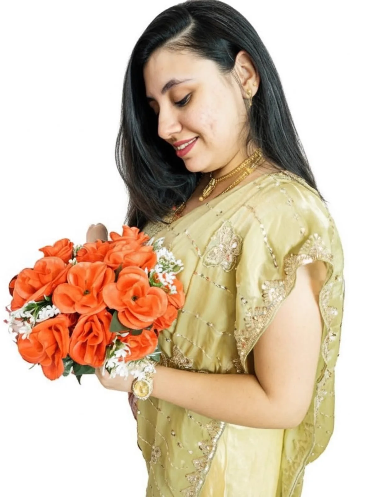 Butter Silk Gold Tissue Saree with Cut Work Maggam Butterflies